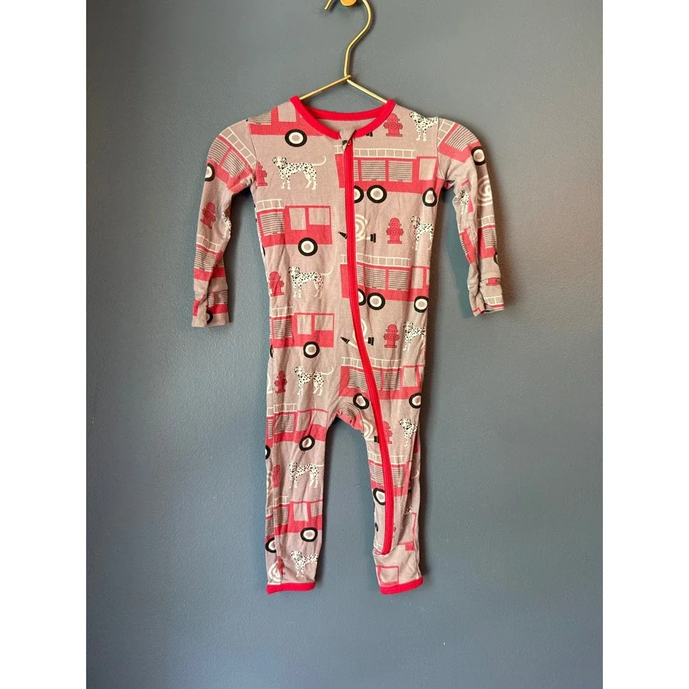 KicKee Pants Fire Truck Dalmatian Bamboo Zipper Footless Sleeper 9-12 Months